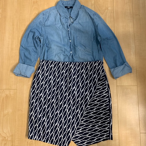 Loft navy white patterned skirt